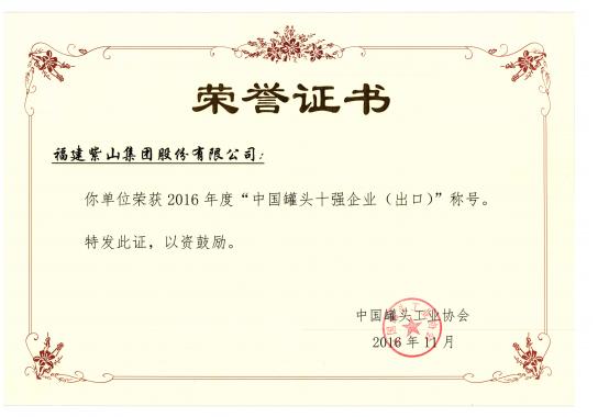 2016年度の中國(guó)缶詰企業(yè)（輸出）
